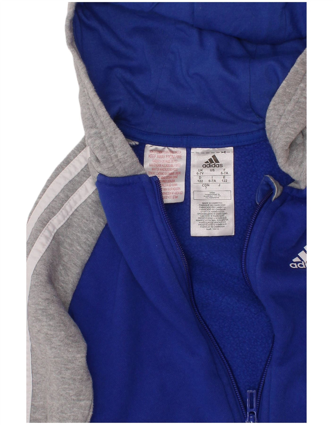 ADIDAS Meninos Zip Hoodie Sweater 6-7 Anos Azul Colorblock Algodão