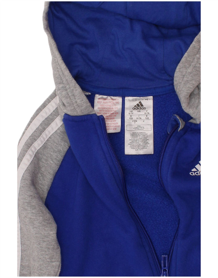 ADIDAS Meninos Zip Hoodie Sweater 6-7 Anos Azul Colorblock Algodão