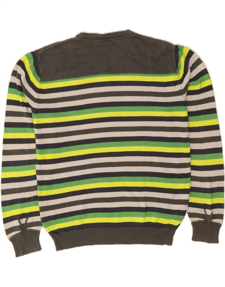 QUIKSILVER Mens V-Neck Jumper Sweater XL Green Striped Cotton Vintage Quiksilver and Second-Hand Quiksilver from Messina Hembry 