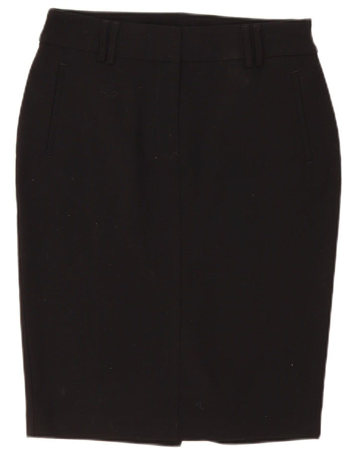 Saia lápis feminina Marks & Spencer Reino Unido 10 pequena W30 poliéster preto