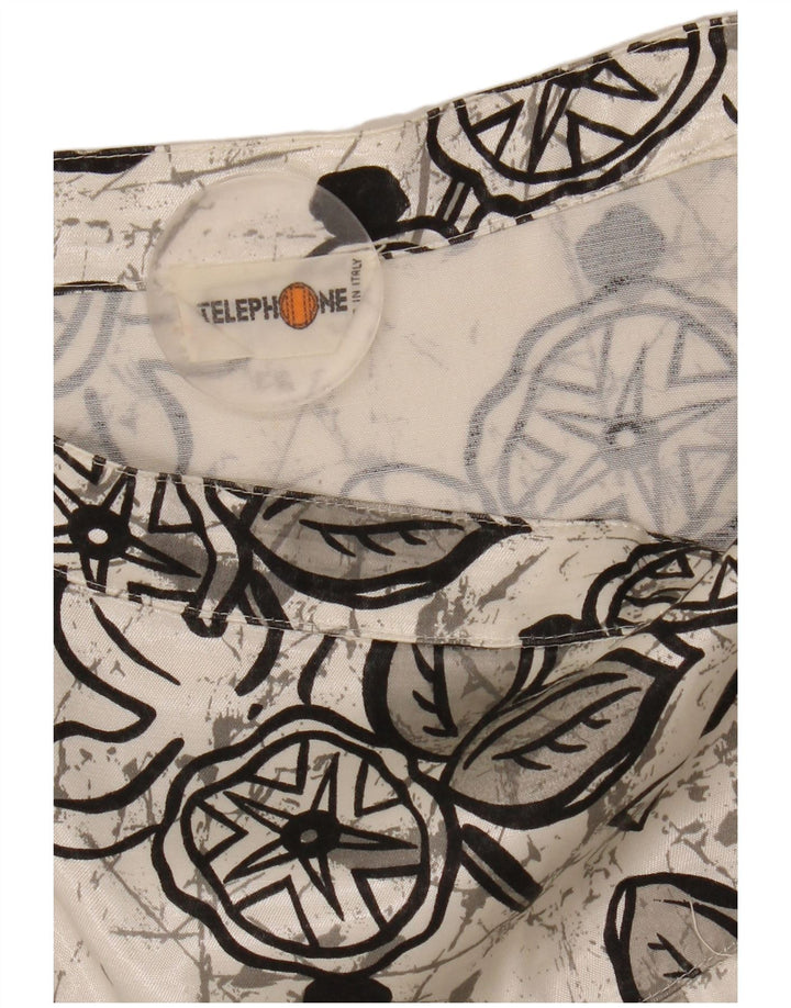 Saia feminina vintage midi plissada W29 médio floral branco