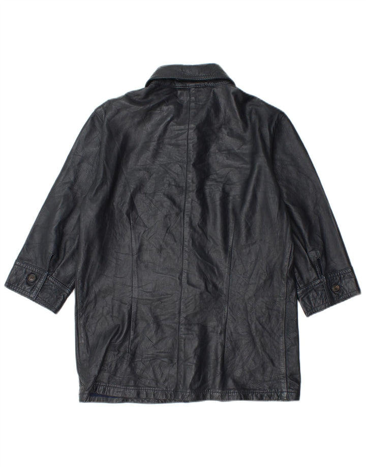 Jaqueta feminina de couro manga 3/4 Les Copains IT 42 couro azul marinho médio