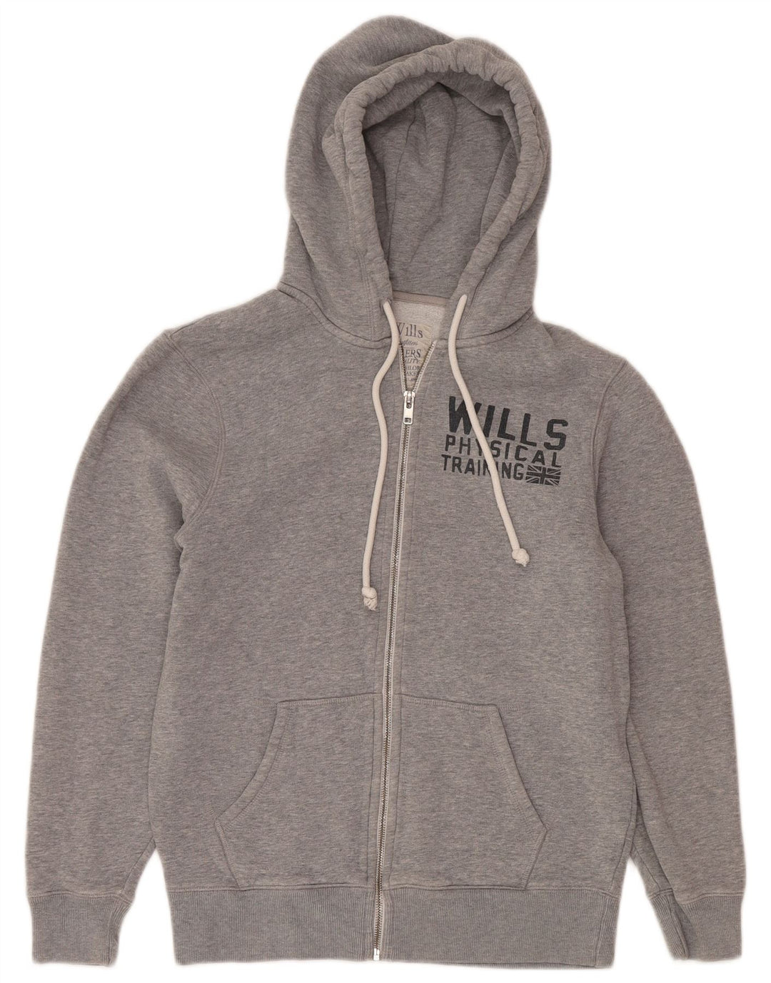 Suéter masculino com capuz e zíper gráfico Jack Wills algodão cinza médio