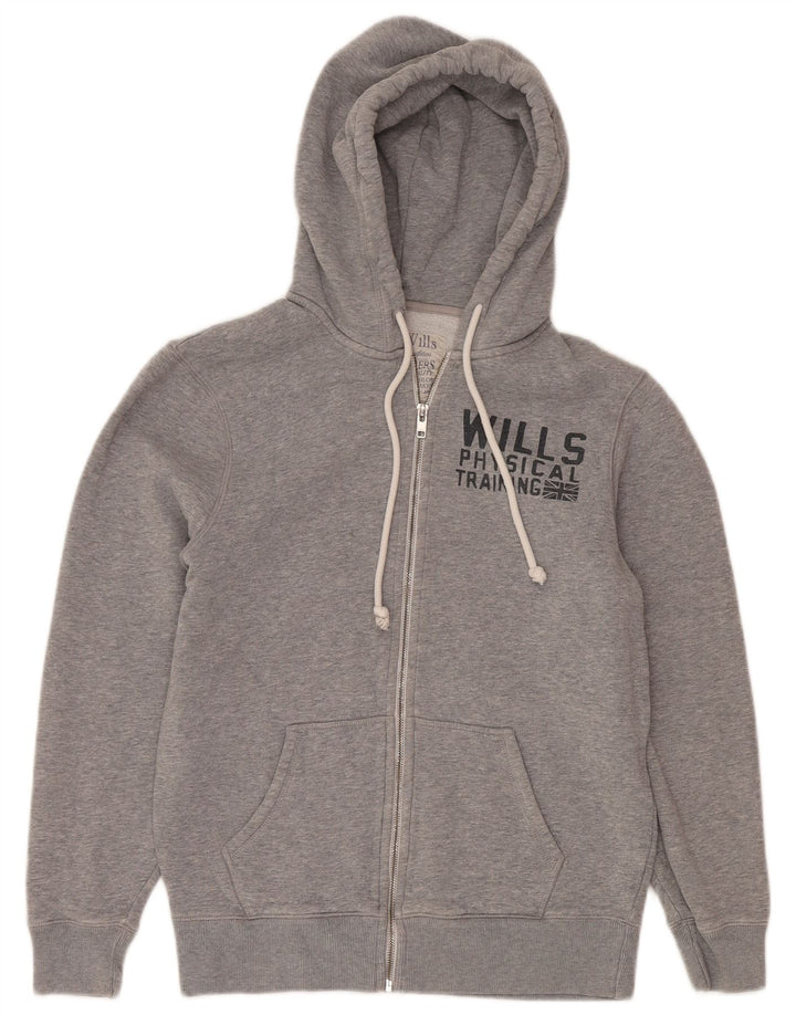 Suéter masculino com capuz e zíper gráfico Jack Wills algodão cinza médio