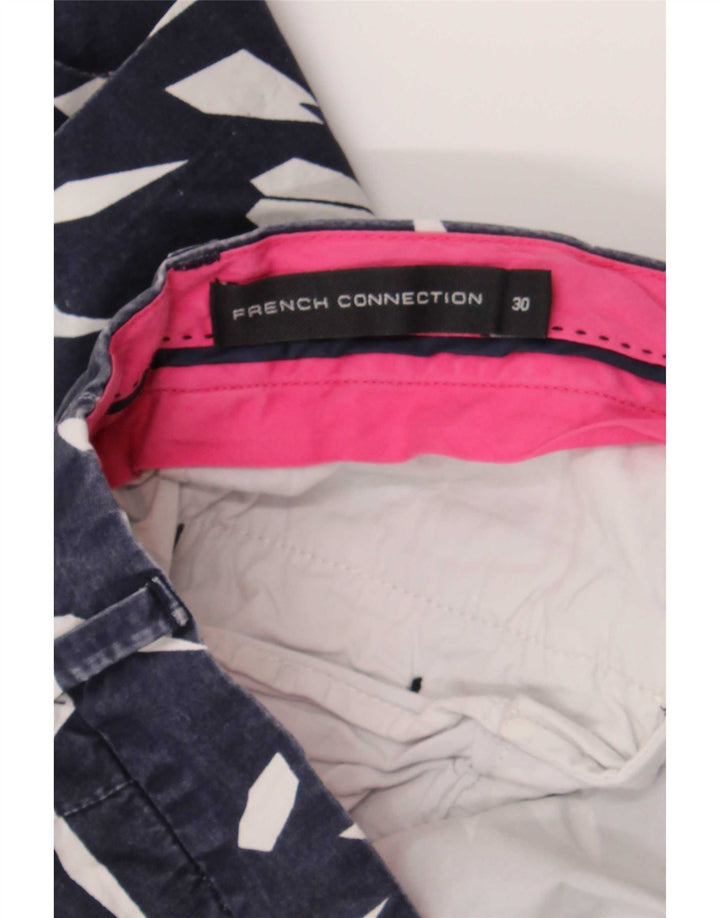 French Connection Mens Chino Shorts W30 Algodão Geométrico Azul Médio