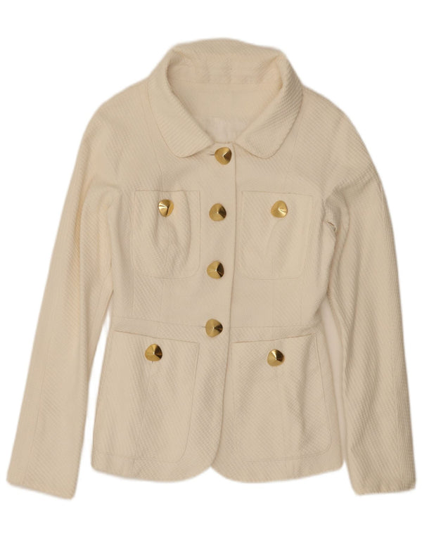 Jaqueta blazer vintage feminina com 4 botões UK 10 pequena branca