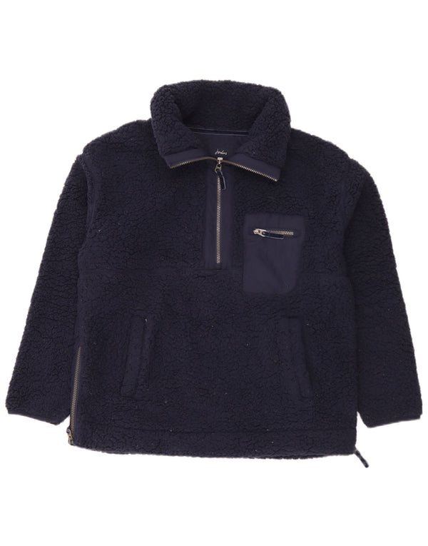 Suéter de lã feminino Joules com zíper e gola UK 14 grande poliéster azul marinho