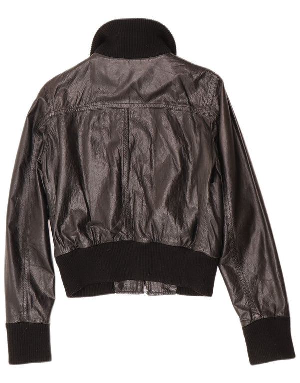 Jaqueta bomber de couro feminina vintage IT 44 couro preto médio