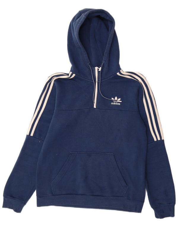 Adidas Mens Zip Neck Hoodie Jumper Pequeno Algodão Azul Marinho
