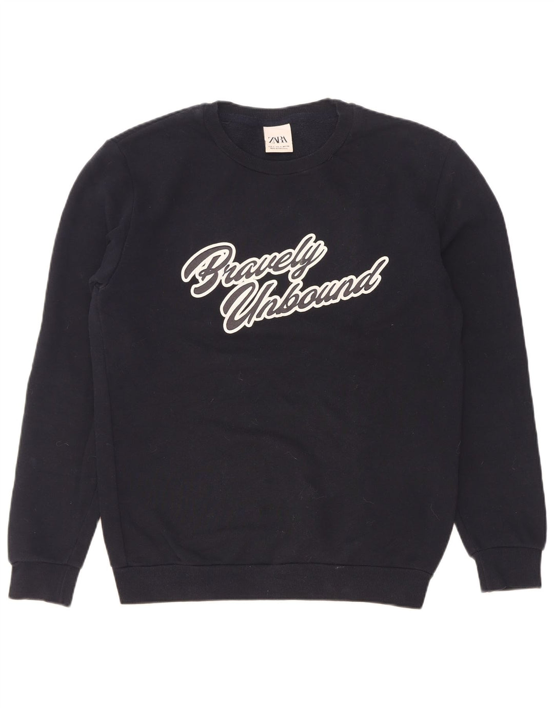 Zara moletom gráfico masculino jumper pequeno azul marinho algodão
