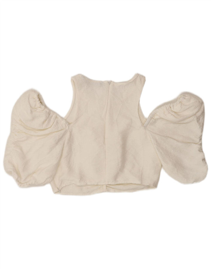 Zara Womens Crop Off Ombro Top Reino Unido 12 Médio Branco