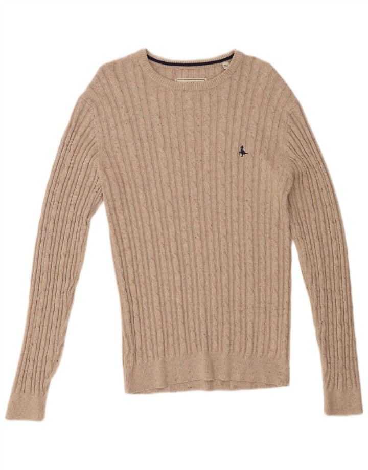 JACK WILLS Suéter masculino The Marlow com gola redonda, algodão bege médio