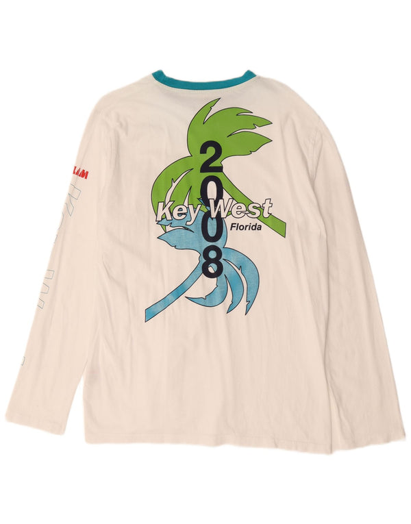 Slam Mens Florida Graphic Top Manga Longa Grande Algodão Branco