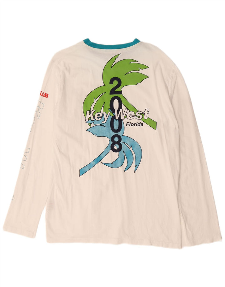 Slam Mens Florida Graphic Top Manga Longa Grande Algodão Branco