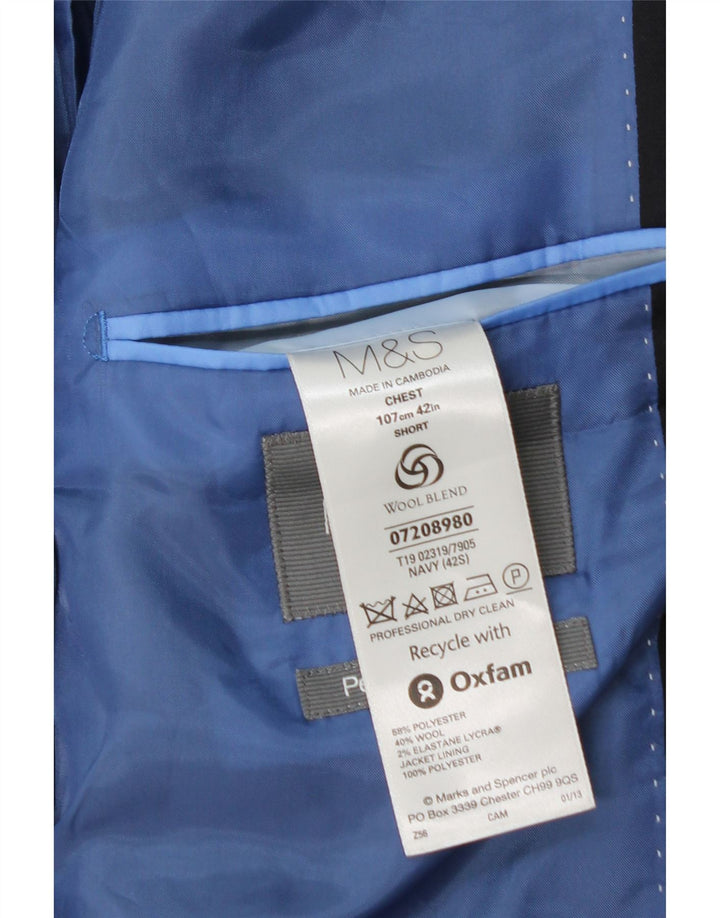 Jaqueta blazer masculina de 2 botões Marks & Spencer Reino Unido 42 XL azul marinho poliéster