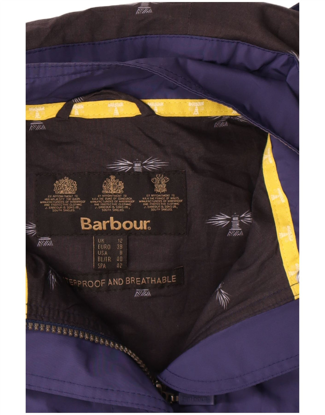 Casaco corta-vento feminino com capuz Barbour UK 12 azul marinho médio