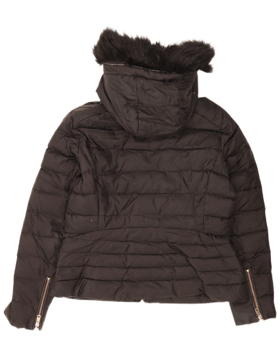 Jaqueta acolchoada com capuz feminina Zara UK 18 XL poliéster preto