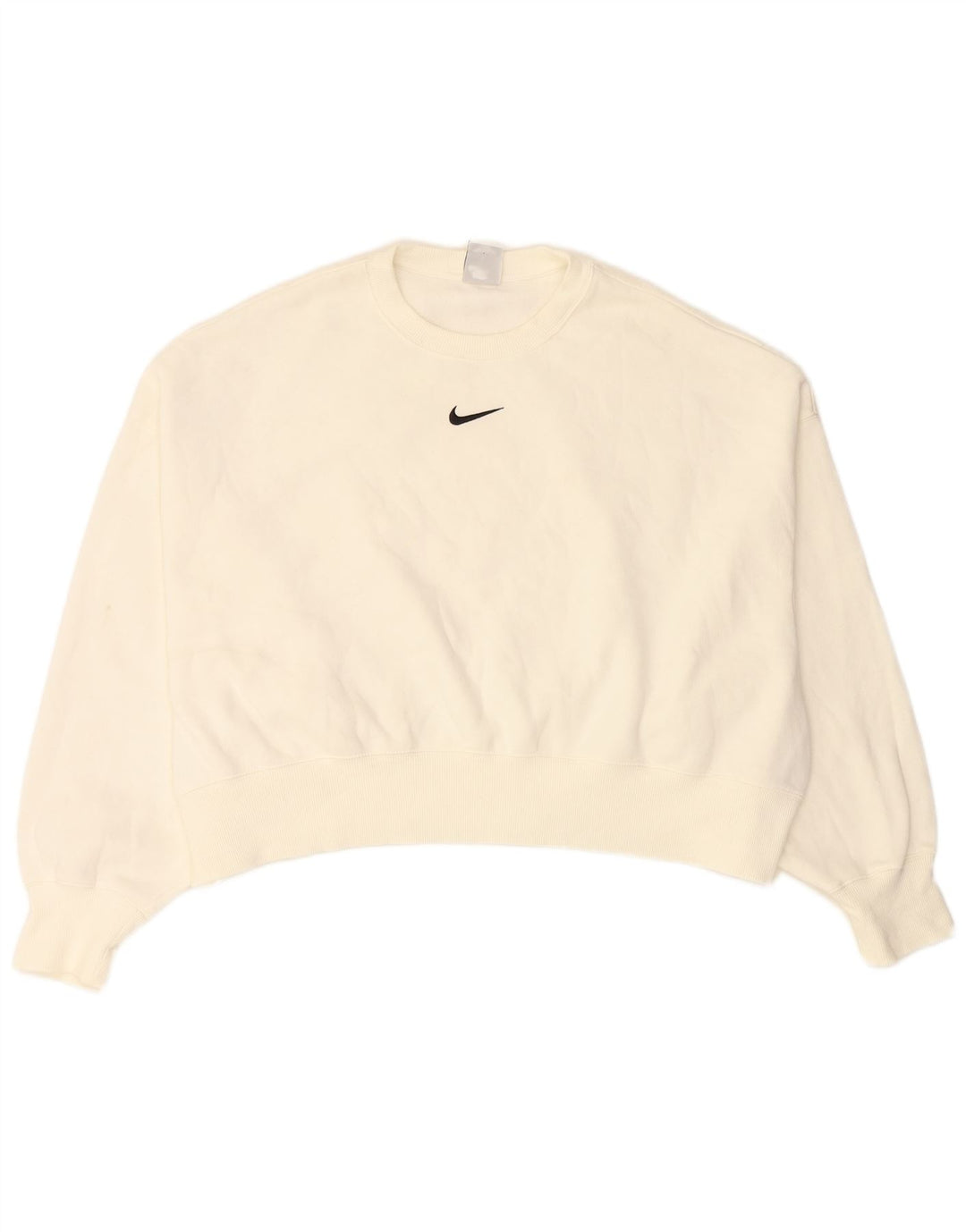 NIKE Womens Crop Oversized Sweatshirt Jumper UK 14 Médio Algodão Branco
