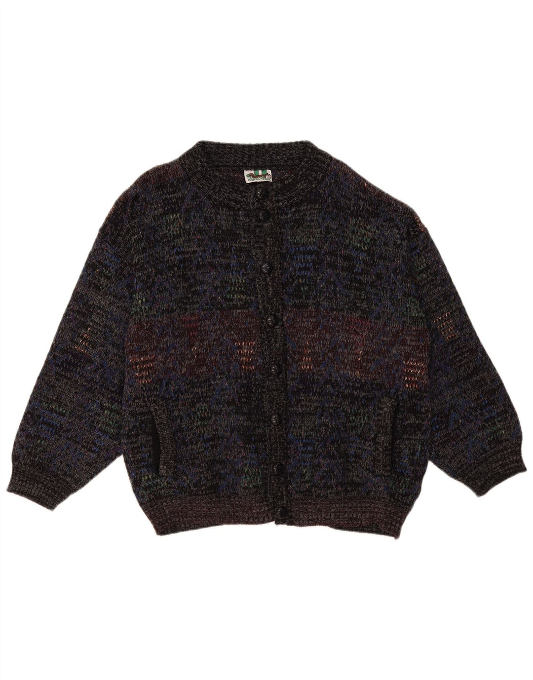 Suéter cardigã masculino vintage grande lã manchada azul marinho