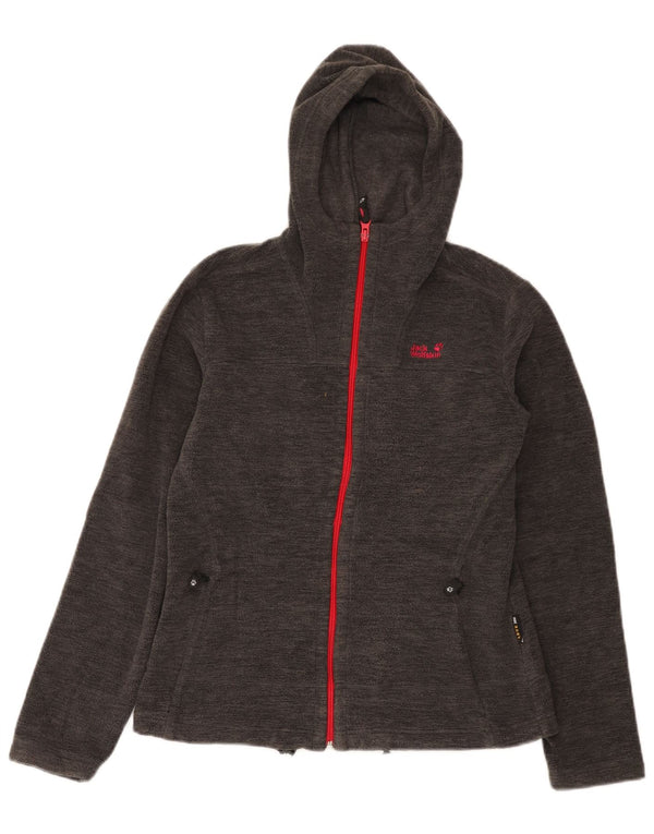 Jaqueta feminina de lã com capuz JACK WOLFSKIN Reino Unido 10 pequena cinza manchada