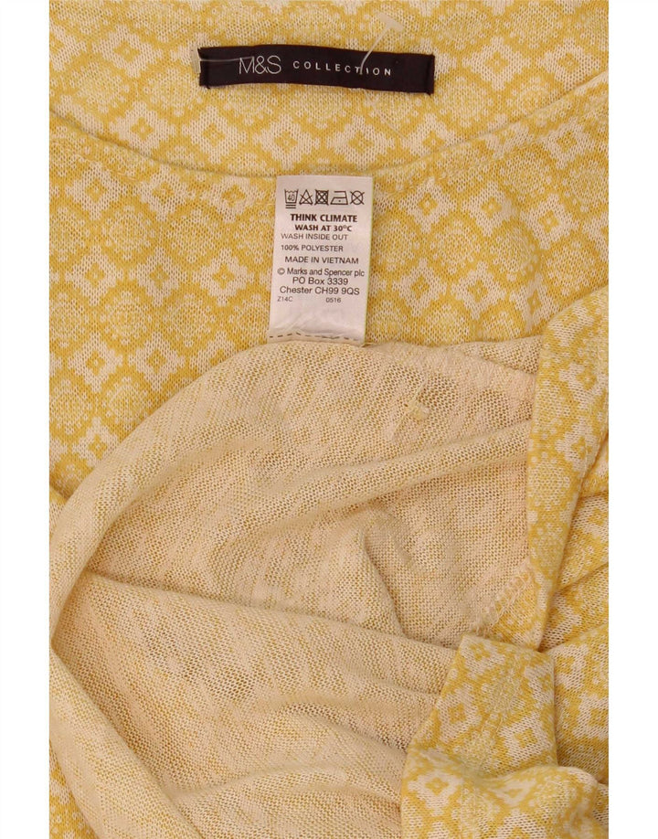 Top feminino Marks & Spencer manga 3/4 UK 12 médio amarelo geométrico