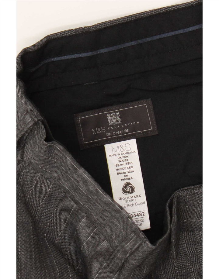 Calça masculina Marks & Spencer sob medida W38 L30 risca de giz cinza
