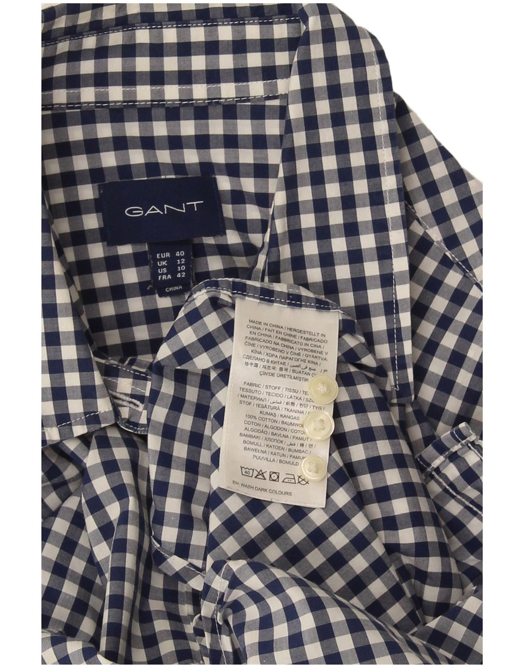 Camisa feminina Gant UK 12 algodão guingão azul médio