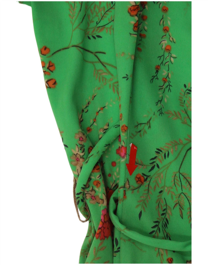 Vestido vintage feminino evasê EU 40 poliéster floral verde médio