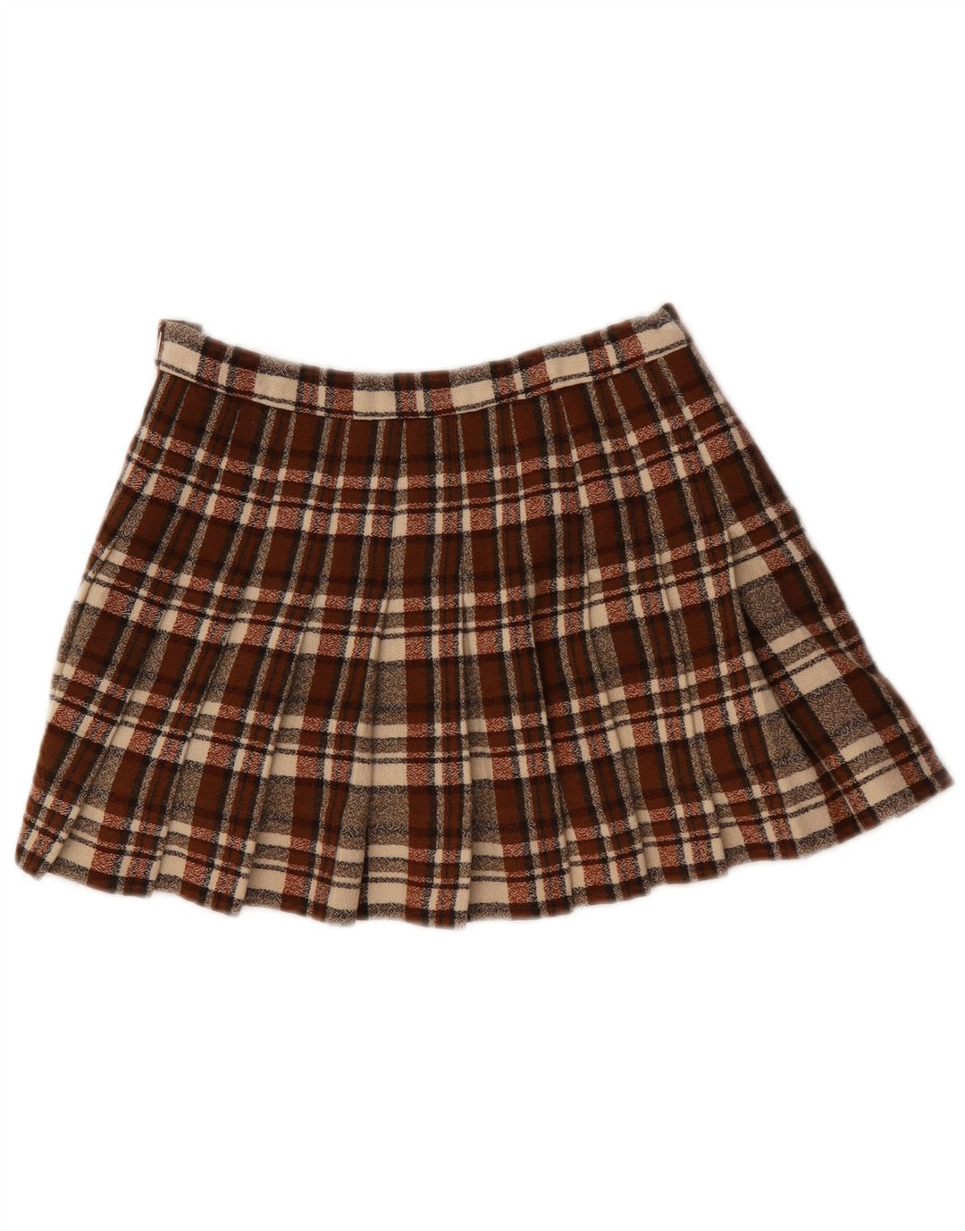 Minissaia plissada feminina vintage W28 xadrez marrom médio