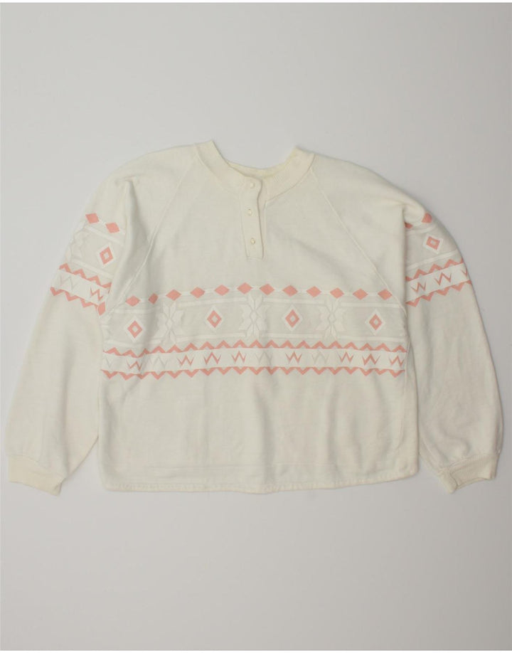 VINTAGE Womens Sweatshirt Jumper UK 16 Large White Fair Isle Vintage Vintage and Second-Hand Vintage from Messina Hembry 
