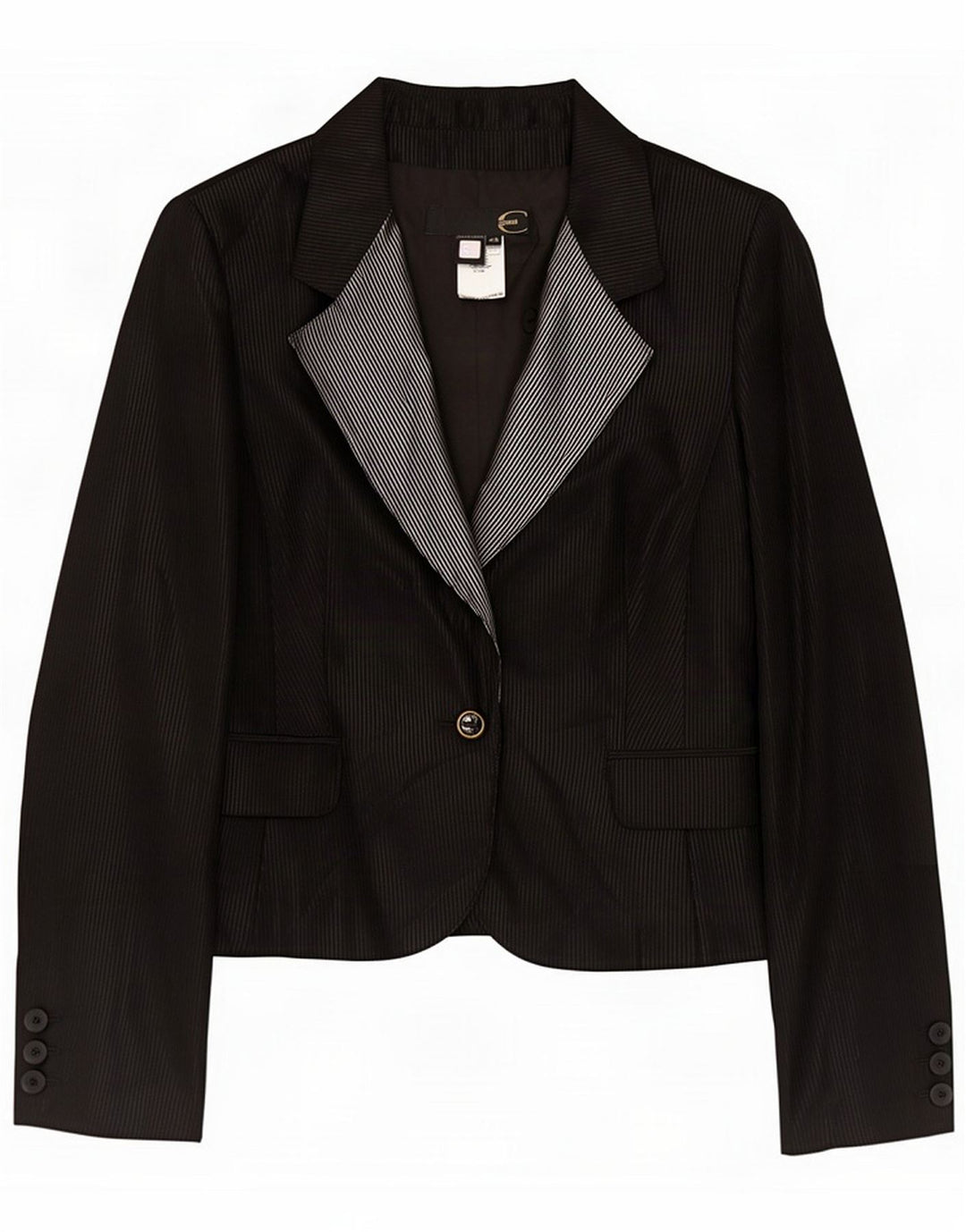 Jaqueta Blazer feminina Just Cavalli com 1 botão IT 46 Lã listrada preta grande