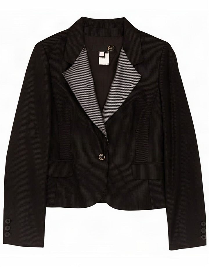 Jaqueta Blazer feminina Just Cavalli com 1 botão IT 46 Lã listrada preta grande