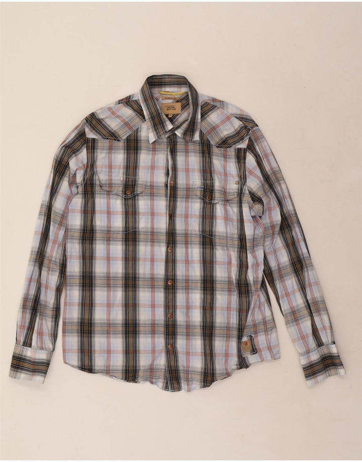 CAMEL ACTIVE Camisa masculina de ajuste moderno de algodão xadrez azul médio