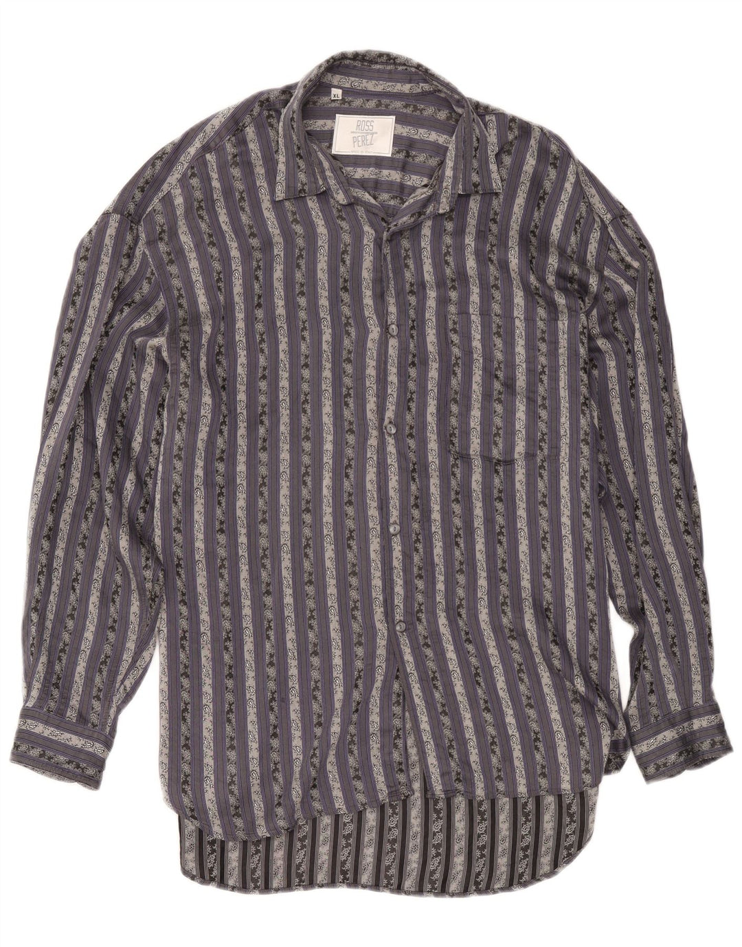 Camisa masculina vintage XL algodão listrado cinza