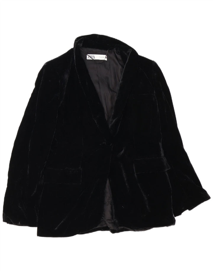 Zara Jaqueta blazer feminina oversized com 1 botão de veludo Reino Unido 14 médio preto