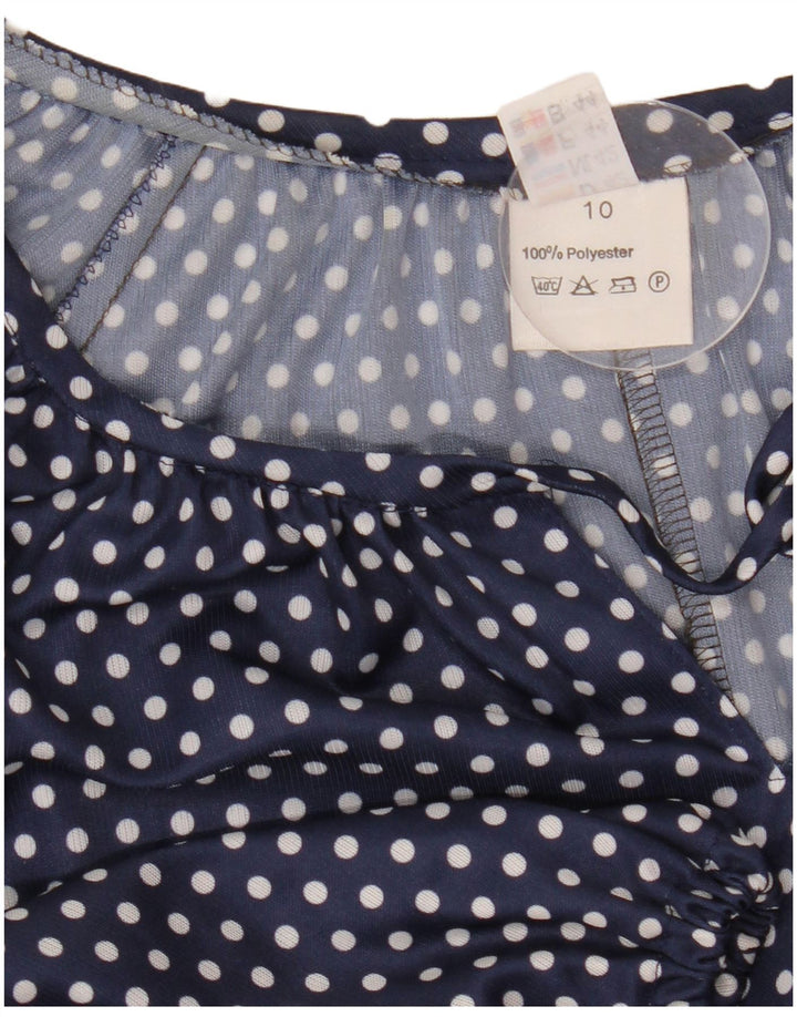 Vestido vintage feminino transparente evasê UK 10 pequeno azul marinho poliéster