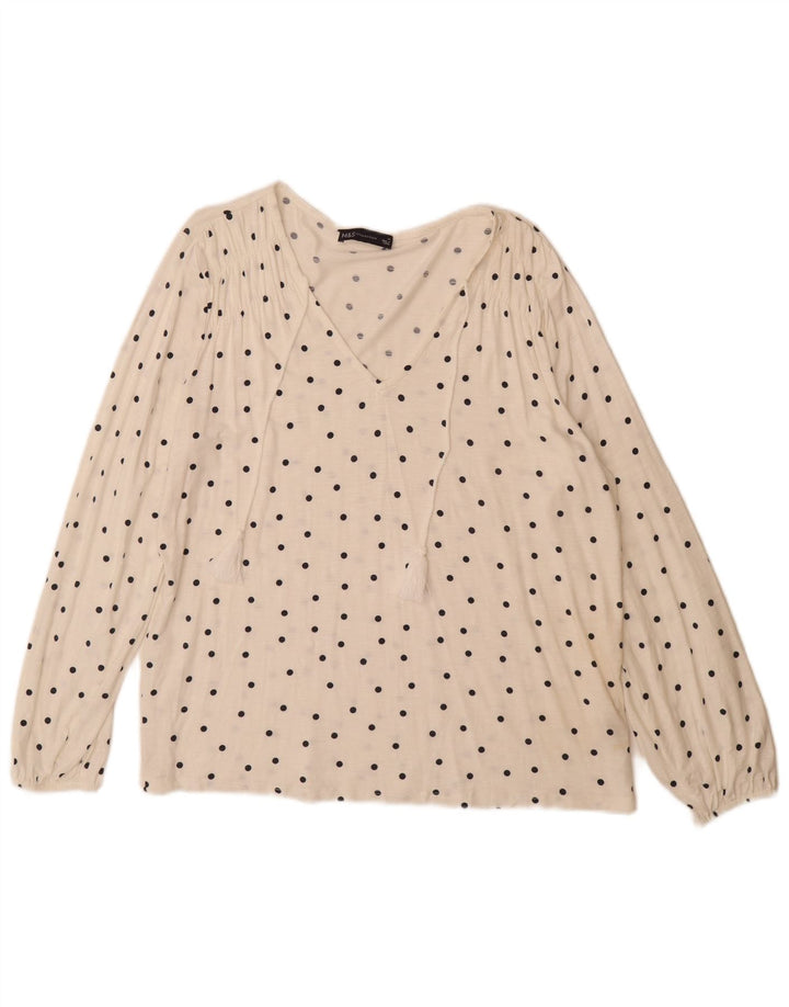 Top feminino Marks & Spencer manga comprida Reino Unido 14 grande branco manchado