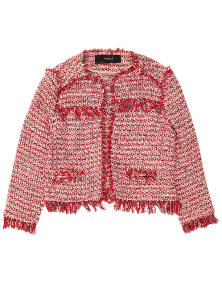Zara Womens Open Bolero Jacket UK 16 Grande vermelho manchado