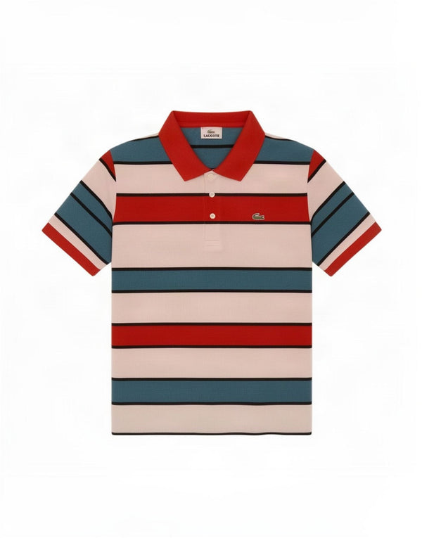 Camisa polo masculina Lacoste tamanho 4 médio algodão listrado multicolorido