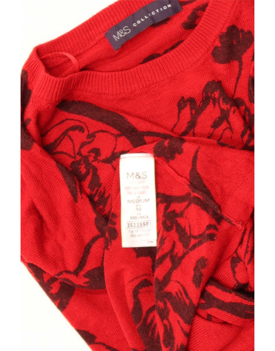 Suéter feminino Marks & Spencer com gola redonda Reino Unido 14 médio vermelho floral