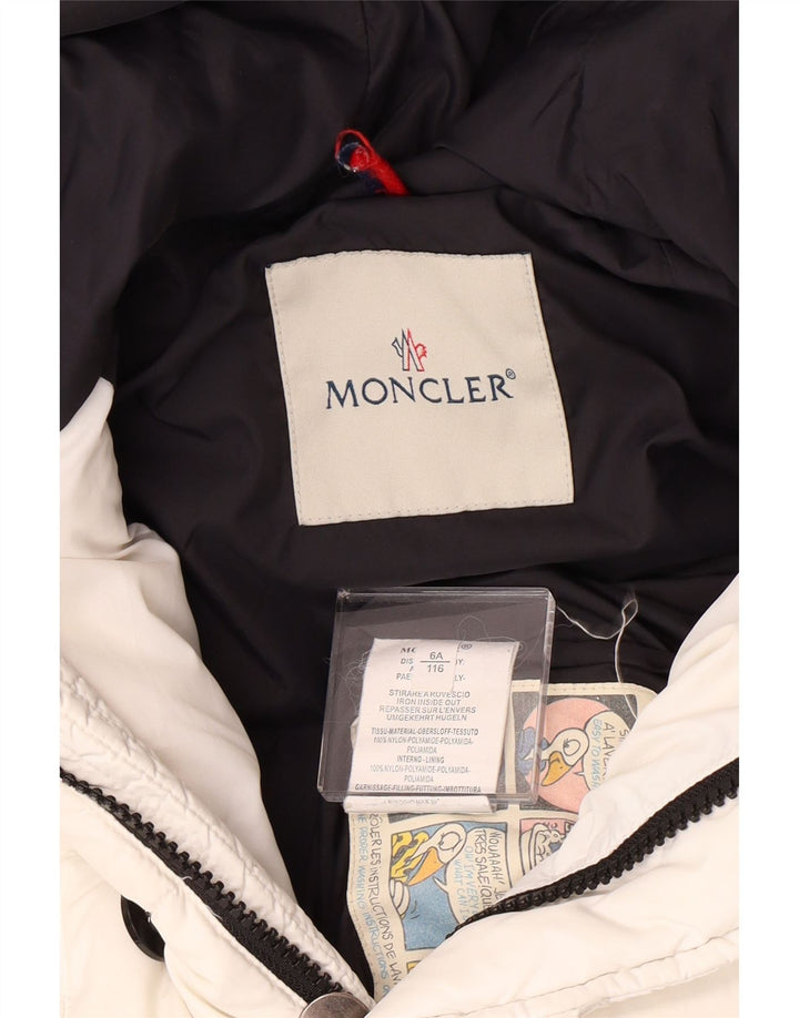 Jaqueta acolchoada com capuz para meninas MONCLER 5-6 anos nylon branco