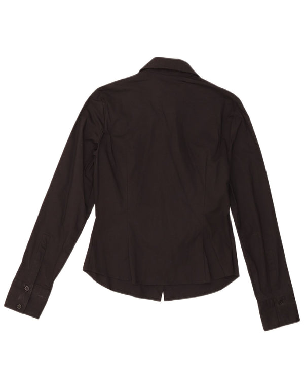 Camisa smoking feminina Benetton Reino Unido 10 pequeno algodão preto