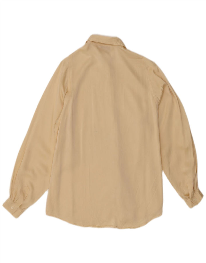 Camisa oversized feminina vintage UK 8 pequena seda bege