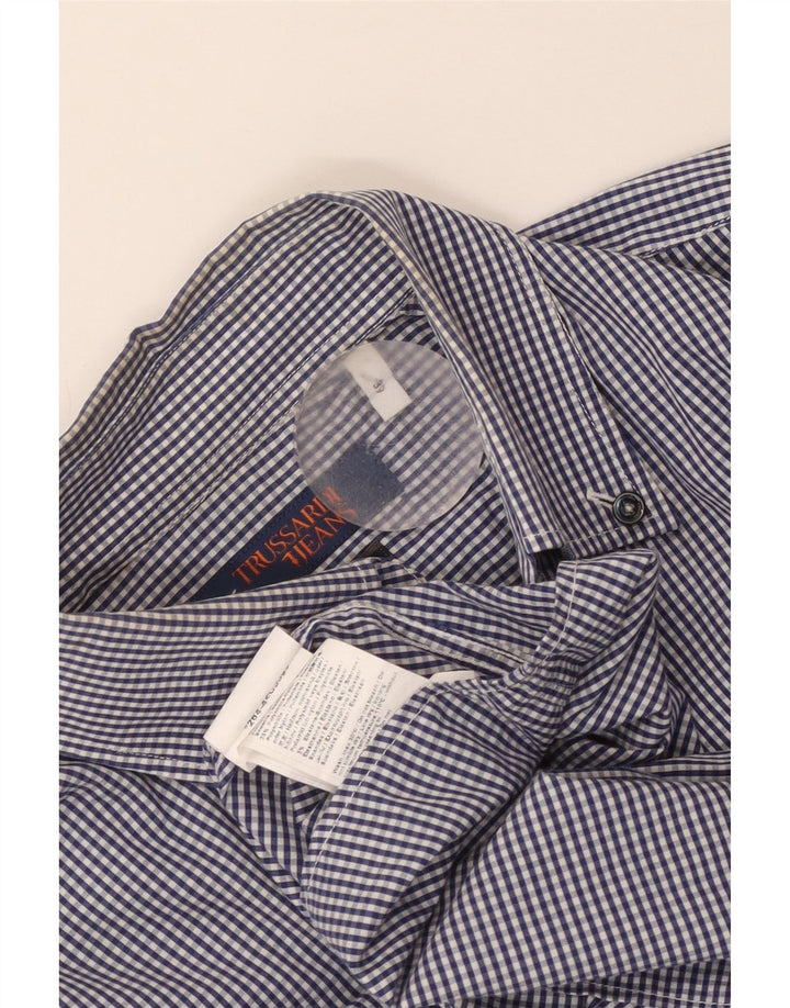 Trussardi Jeans Camisa masculina tamanho 39 algodão guingão azul médio