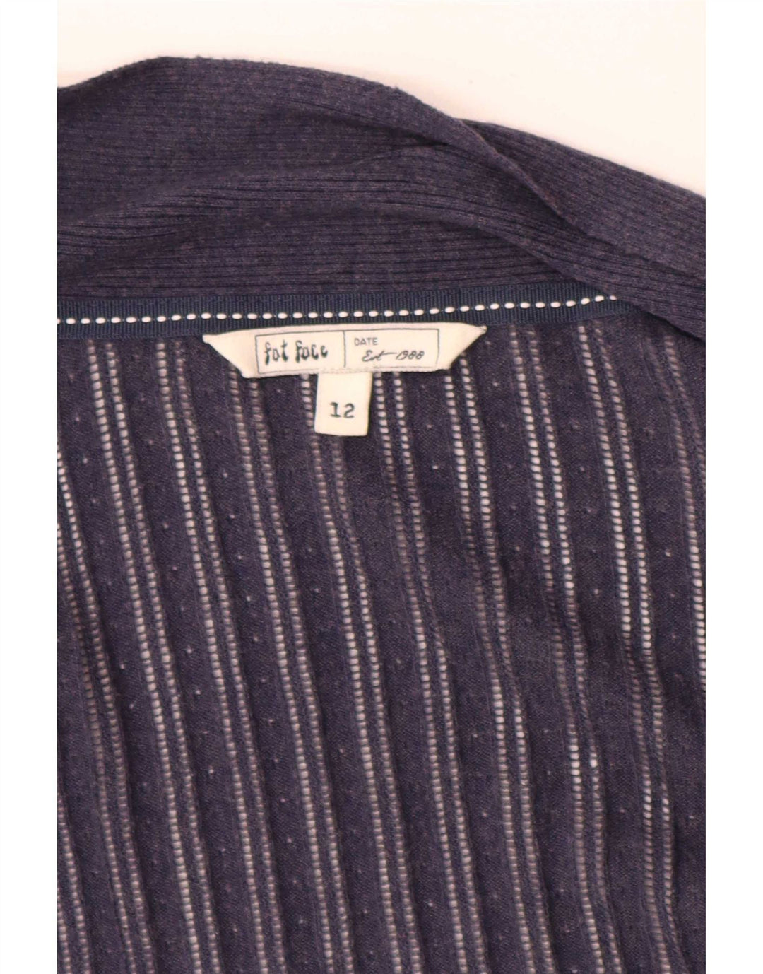 Suéter cardigan aberto assimétrico feminino Fat Face Reino Unido 12 azul marinho médio