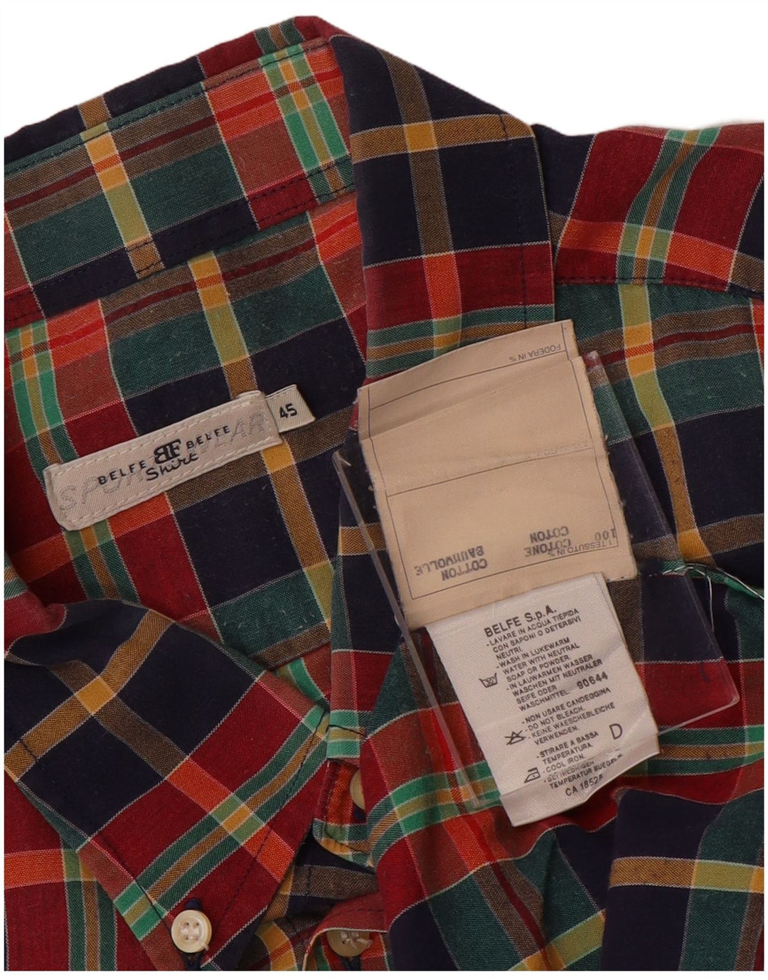 Belfe & Belfe Camisa masculina de manga curta tamanho 45 XL algodão xadrez multicolorido