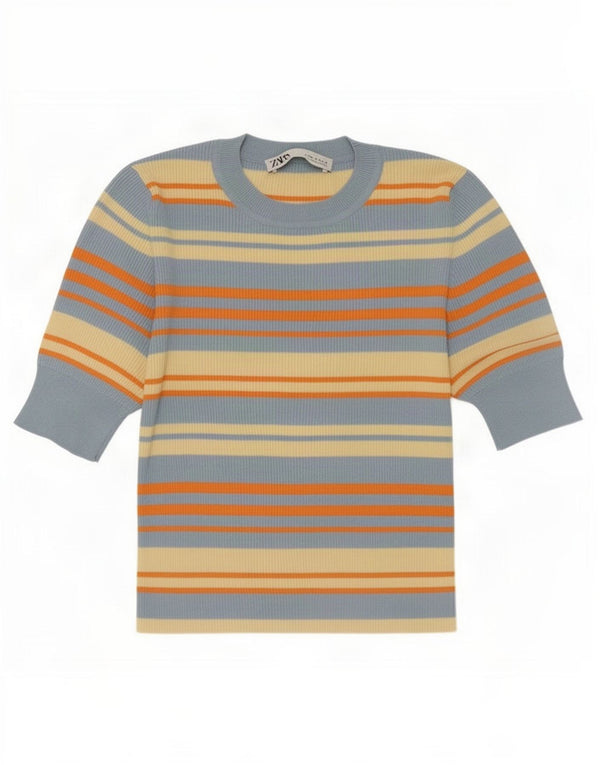 Blusa cropped feminina Zara UK 12 viscose listrada multicolorida média
