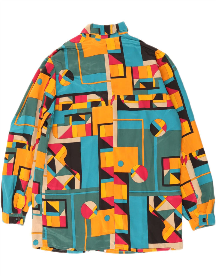 Blusa feminina vintage UK 14 grande geométrica multicolorida