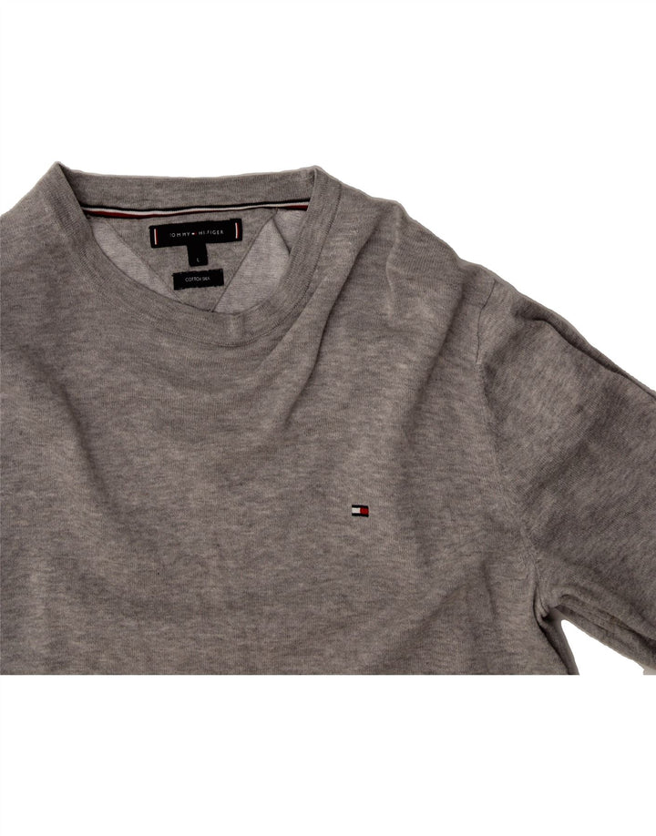 TOMMY HILFIGER Mens Boat Neck Jumper Sweater Large Grey Cotton Vintage Tommy Hilfiger and Second-Hand Tommy Hilfiger from Messina Hembry 