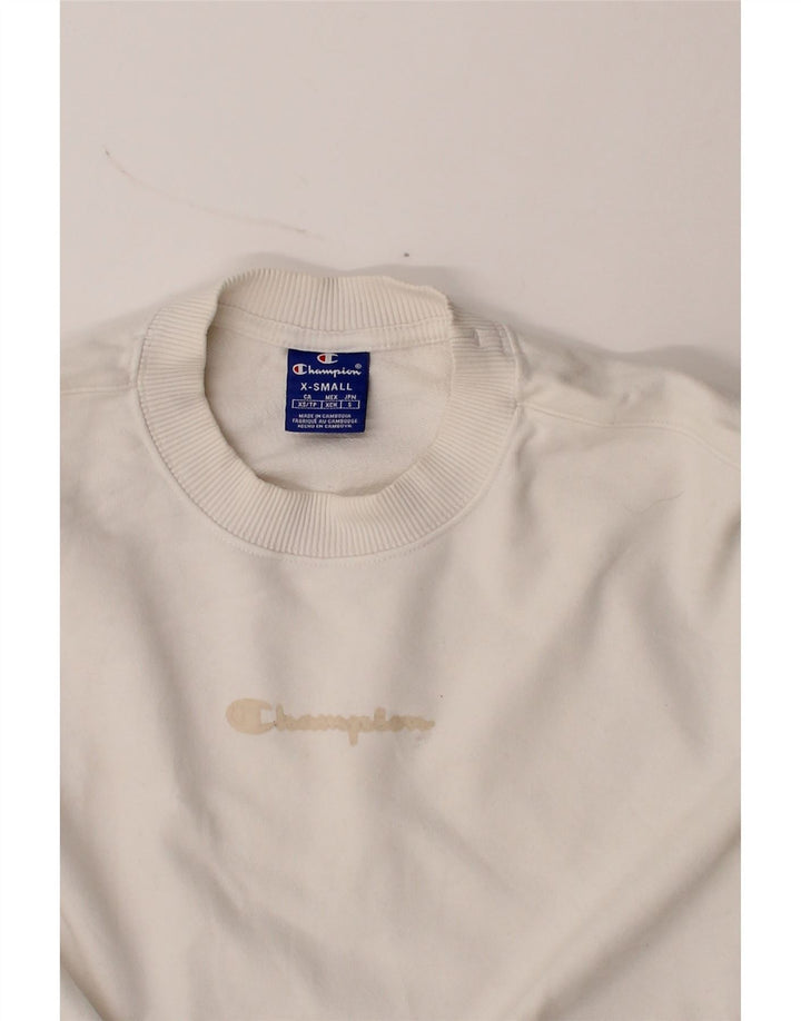CHAMPION Womens Oversized Graphic Crop Sweatshirt Jumper UK 6 XS White Vintage Champion and Second-Hand Champion from Messina Hembry 